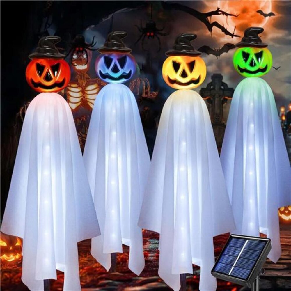 Upgraded Pumpkin Ghosts Halloween Decorations Outdoor, 4 Pack Waterproof